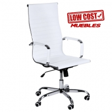 SILLA OFICINA EAMES SIMILPIEL BLANCA CROMO,