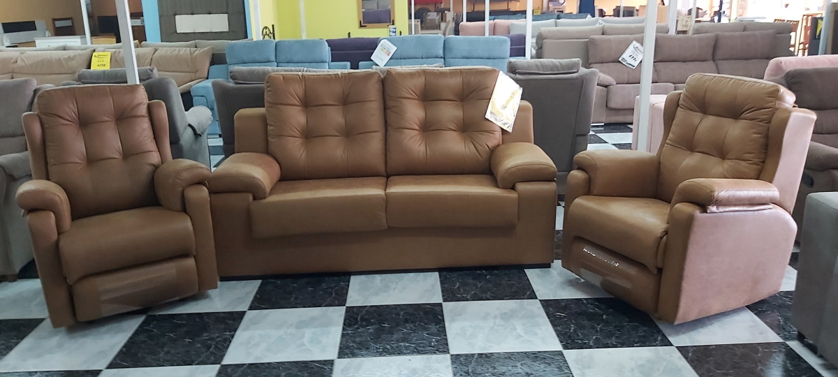 TRESILLO , SOFA 3 PLAZAS Y 2 SILLON RELAX CON PALANCA TAPIZADO ANTIMANCHAS