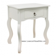 Mesita de noche LILY blanco con 1 caj�n, pata tipo isabelino.